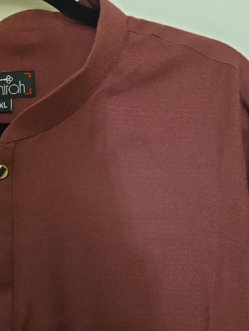 New Men’s Burgundy Maroon Long Kurta Banded Collar Shirt PAKISTAN XL - Picture 4 of 7
